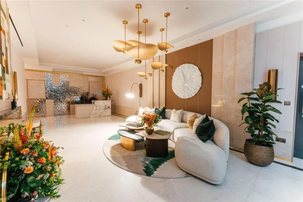 The Lucan Chelsea Luminary Concierge Lobby Gold Chandeliers Marble Desk London