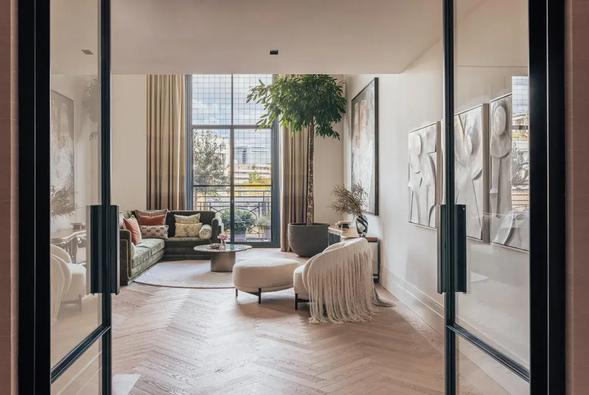 The Whiteley Penthouse Reception Room Herringbone Floor London W2