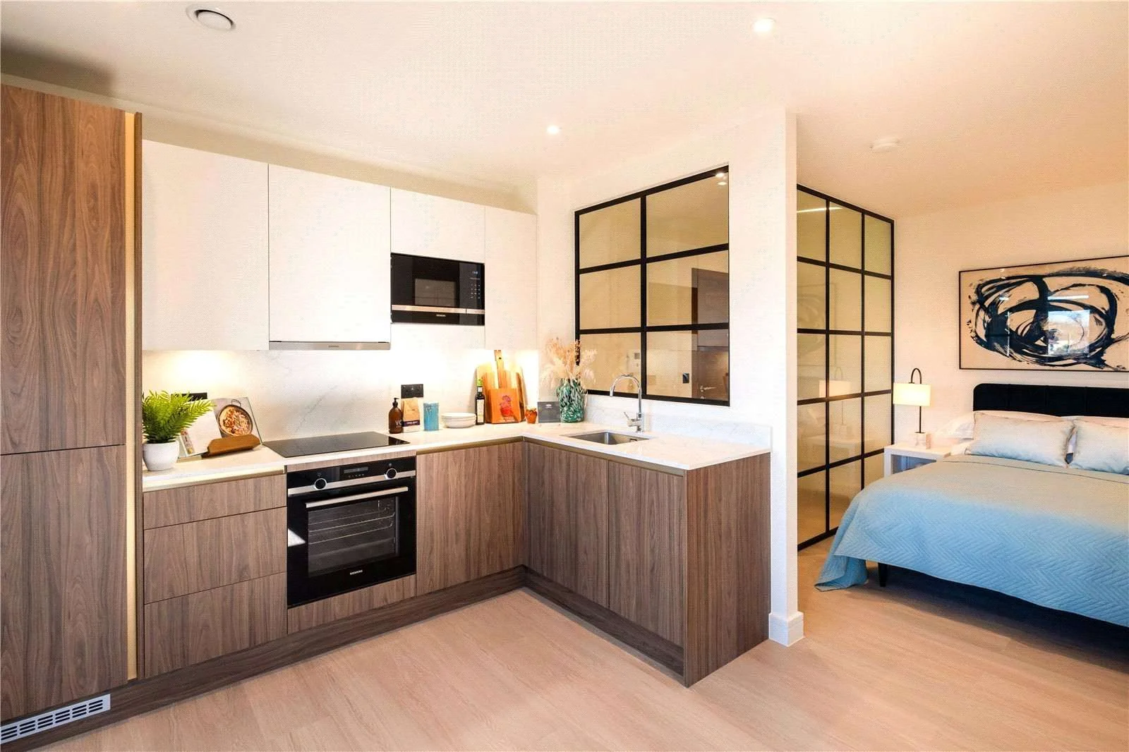 Urban Picturehouse 155 Station Road Sidcup Da15 Kitchen Siemens Oven Quartz Worktop Crittall Partition Sleeping Area