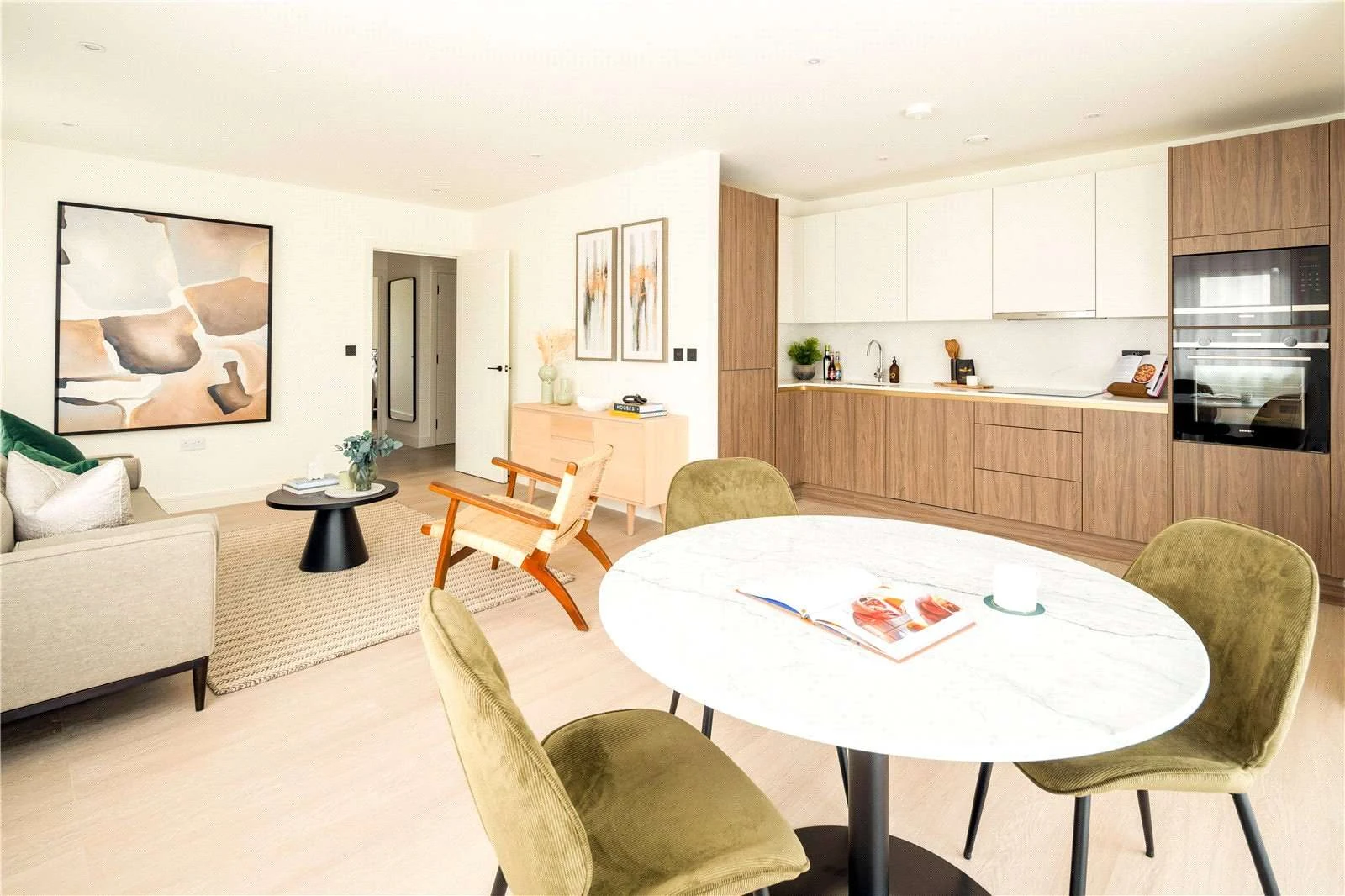 Urban Picturehouse Sidcup Da15 London Kitchen Dining Area Marble Table Green Velvet Chairs