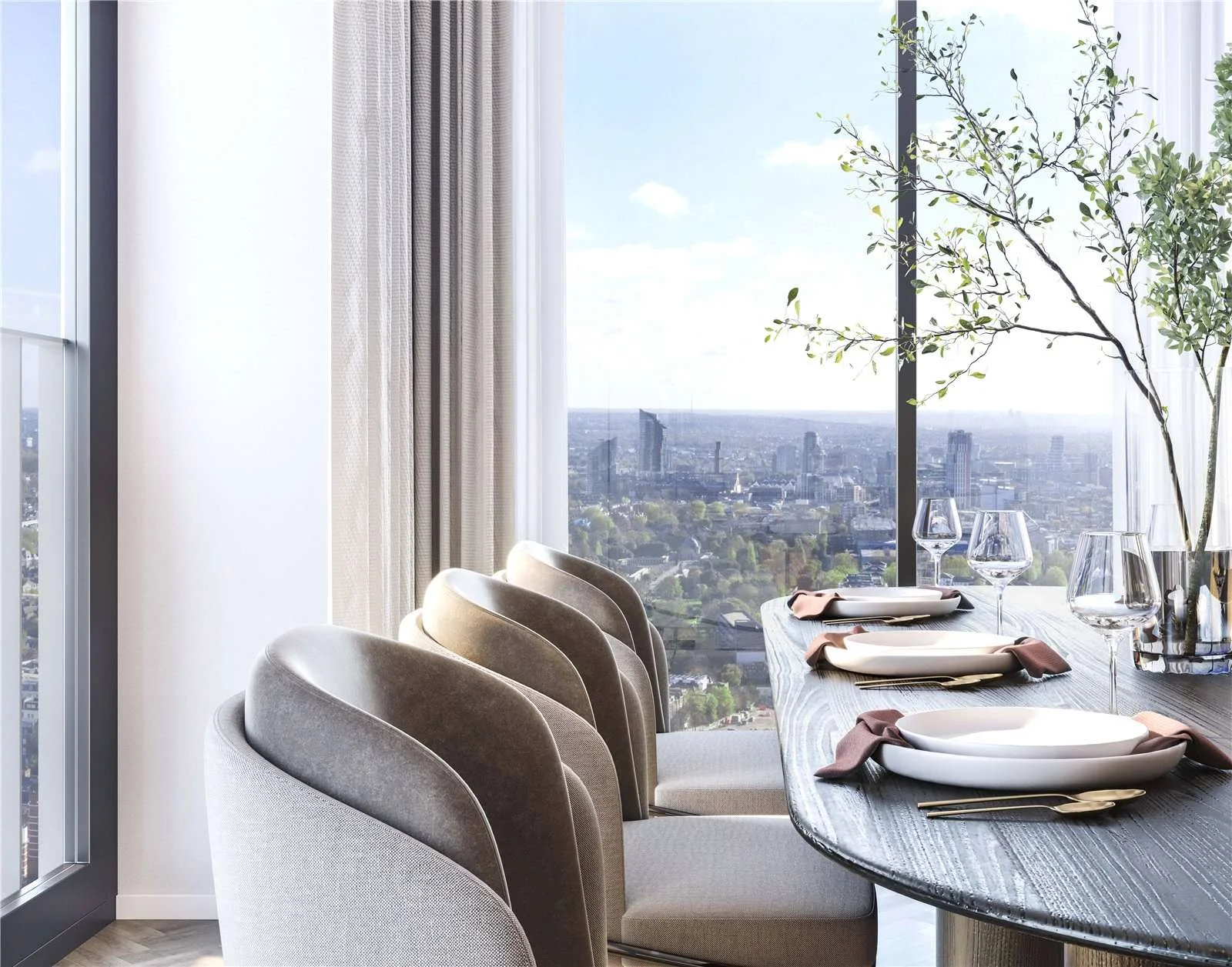 West Kensington W14 100 Kensington The Oria 19th Floor Formal Dining Area City View Oval Table