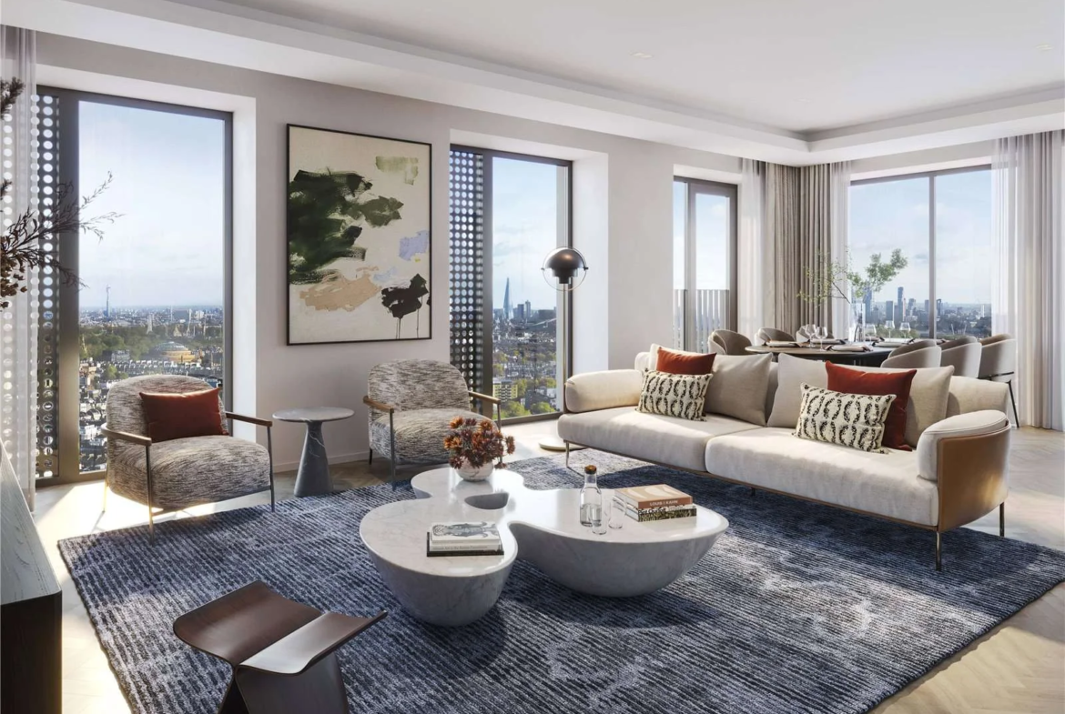 West Kensington W14 100 Kensington The Oria 21st Floor Living Room South East Aspect London Skyline