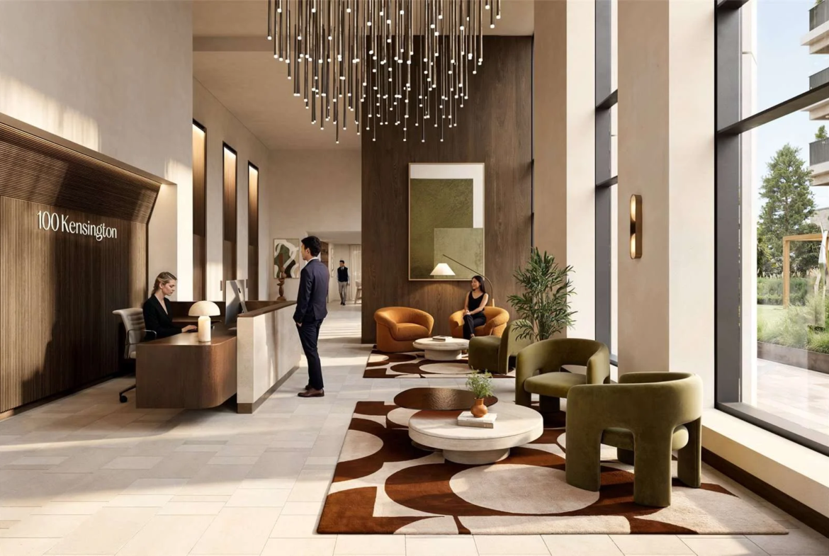 West Kensington W14 100 Kensington The Oria Grand Lobby Concierge Chandelier Velvet Seating