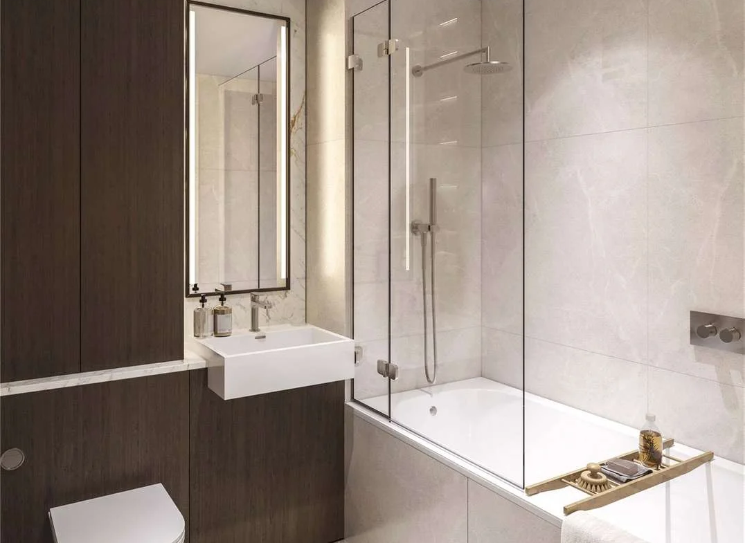 West Kensington W14 100 Kensington The Oria Luxury Family Bathroom Freestanding Bath Glass Shower