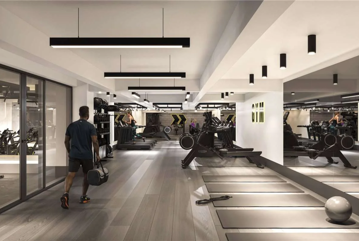 West Kensington W14 100 Kensington The Oria Residents Private Gym Yoga Studio Rowing Machines Treadmills Mirrored Fitness ...