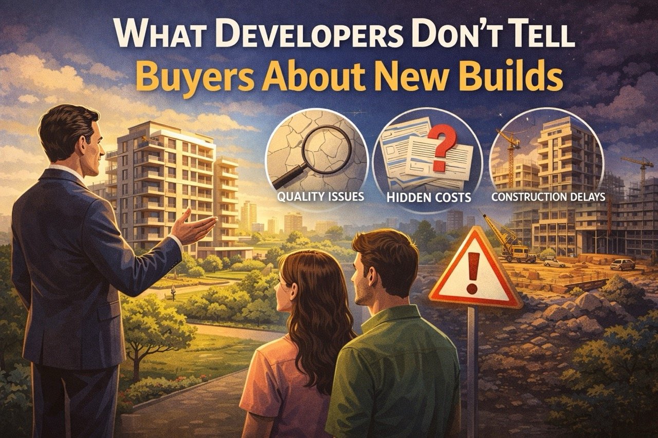 what developers don’t tell buyers about new builds including hidden costs construction delays and quality issues illustration