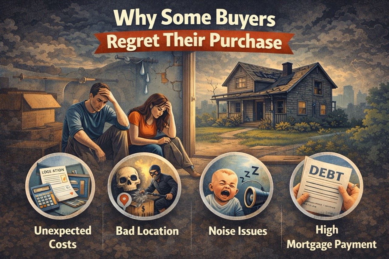 why some buyers regret their property purchase including unexpected costs bad location noise issues and high mortgage payments