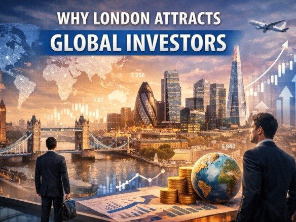 Why London attracts global investors, skyline with financial district, property investment growth in London