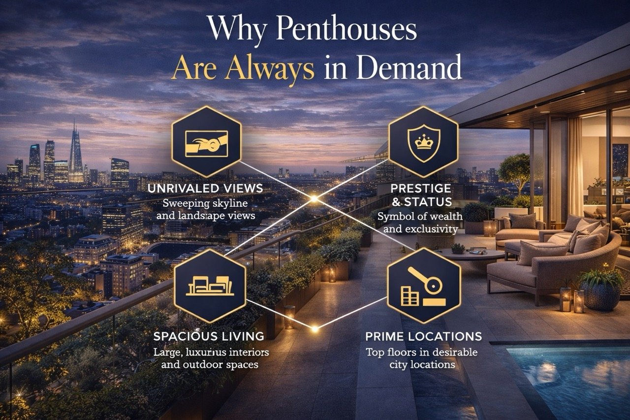 Why penthouses are always in demand in London with skyline views, luxury terrace and premium living