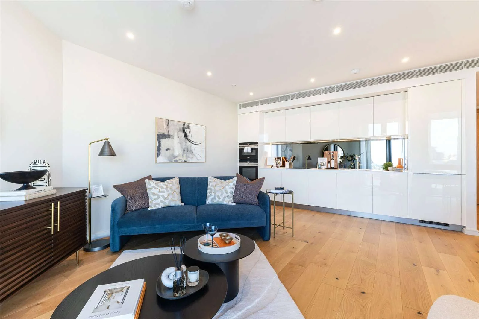 9 Eastfields Riverside Quarter Wandsworth Sw18 Living Room Blue Velvet Sofa Open Plan Kitchen London