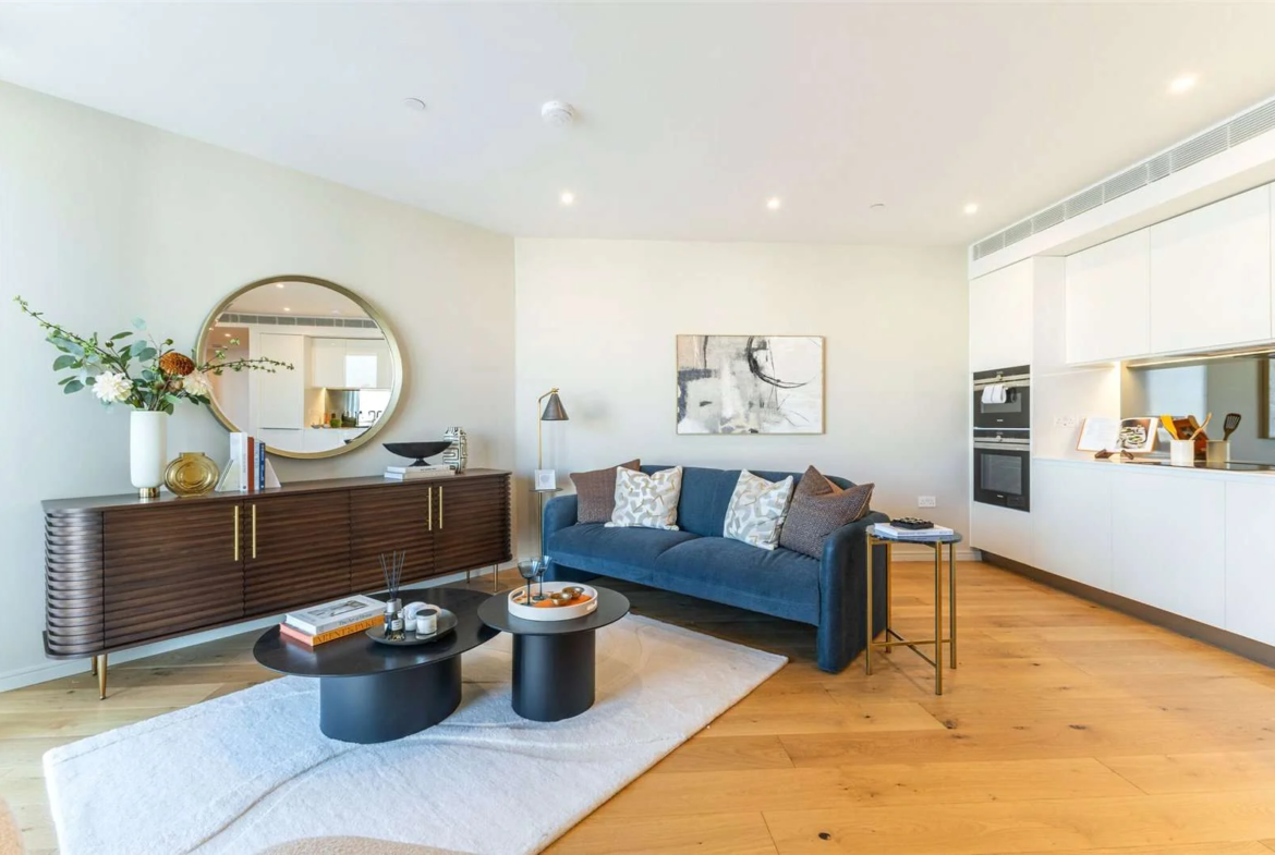 9 Eastfields Riverside Quarter Wandsworth Sw18 Open Plan Living Room Walnut Sideboard Hardwood Floor London