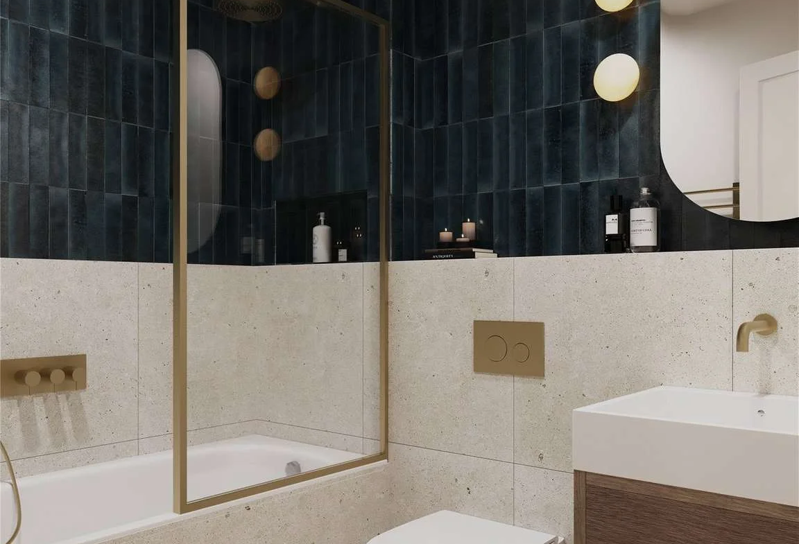 Angel Village 320 City Road London Ec1v Family Bathroom Bathtub Dark Teal Tiles