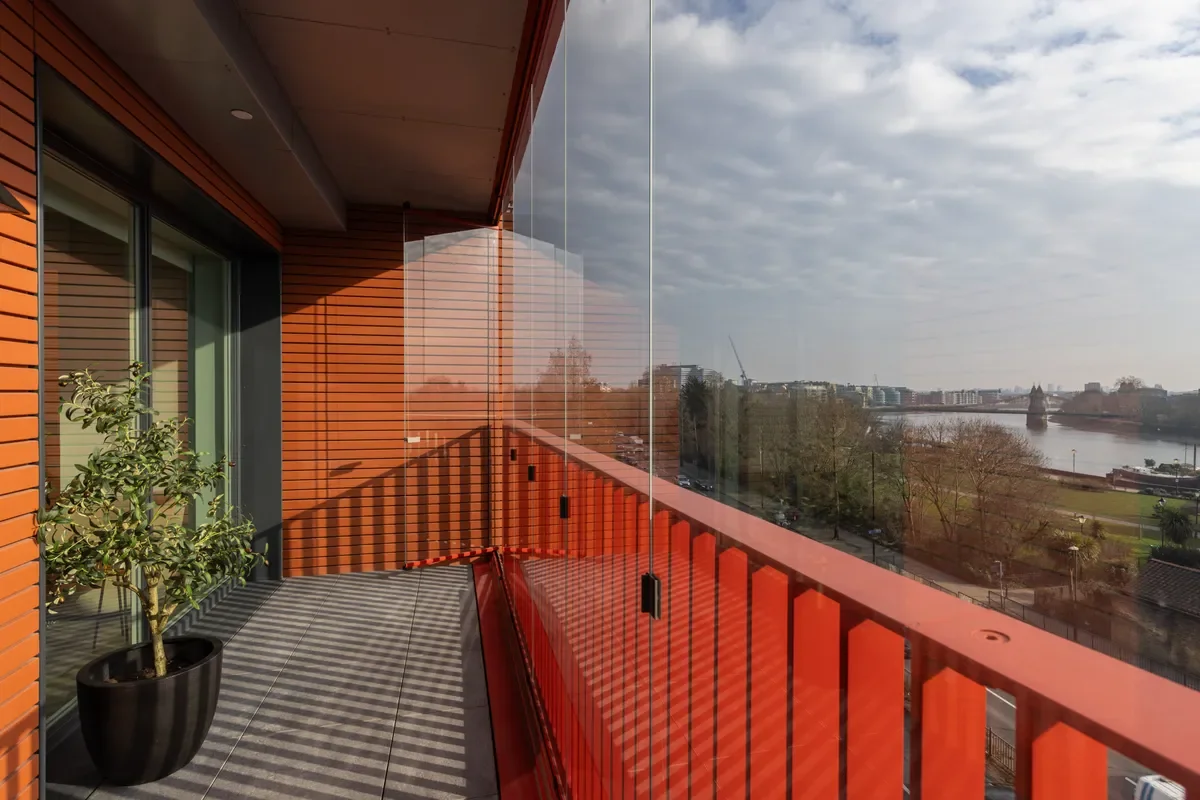 Artisi Hammersmith Town Hall London W6 5th Floor Private Balcony Red Steel Glass Balustrade River Thames Hammersmith View