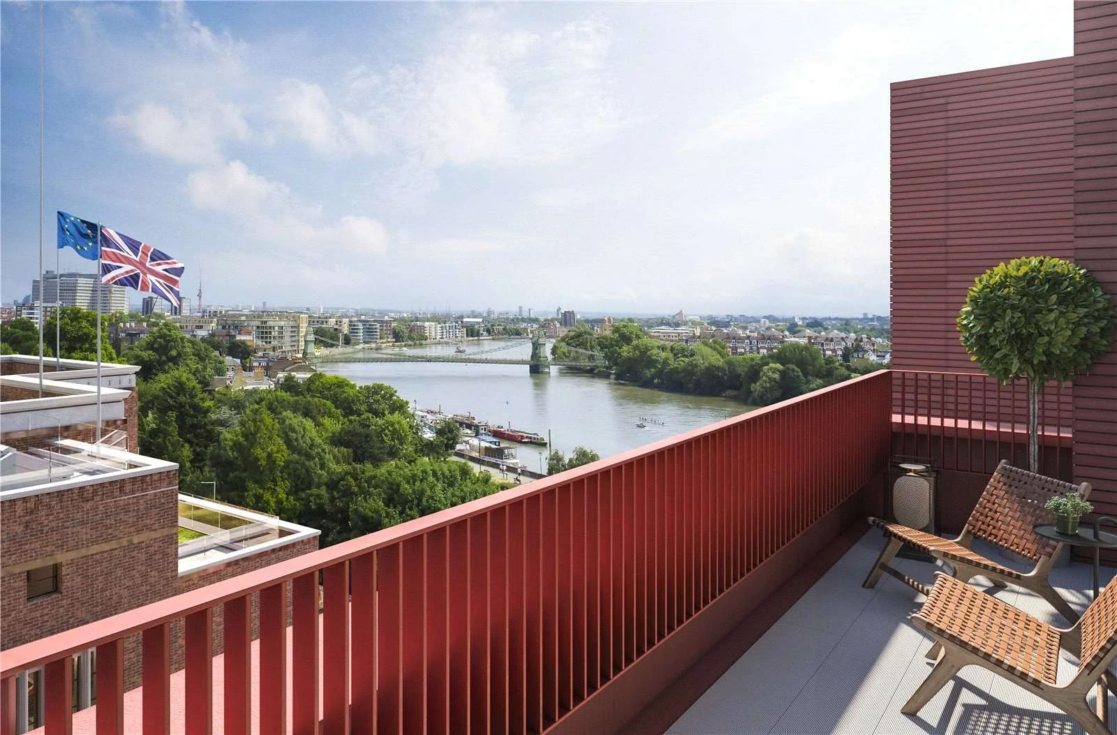 Artisi Hammersmith Town Hall London W6 Cgi Residents Roof Terrace Panoramic River Thames Hammersmith Bridge Union Jack View