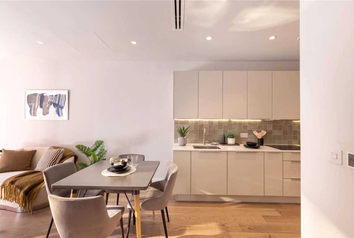 Artisi Hammersmith Town Hall London W6 Open Plan Kitchen Dining Living Room Wood Floor Cream Cabinetry