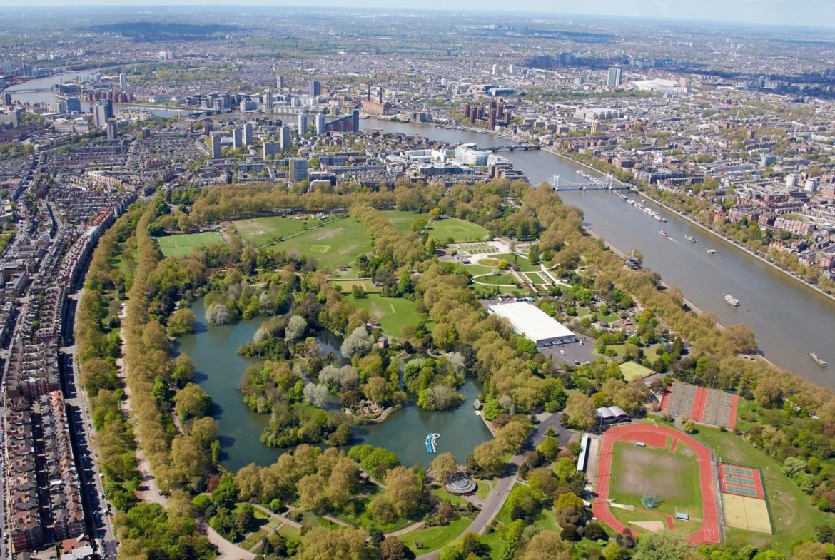 Battersea Park Sw11 London Aerial View River Thames Green Space