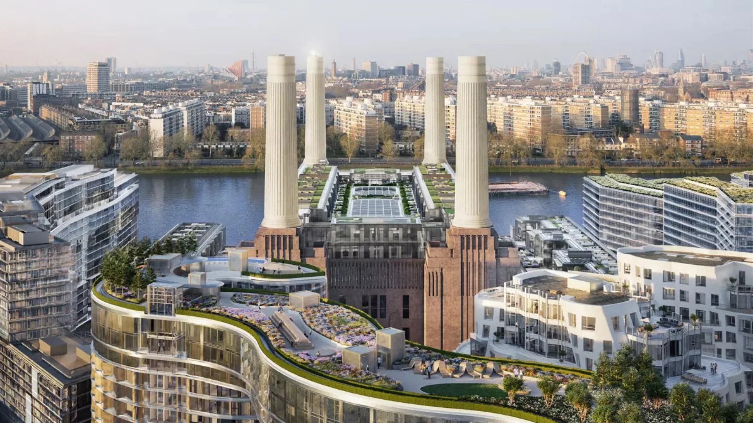 Battersea Power Station Sw11 Aerial View Four Chimneys London Development