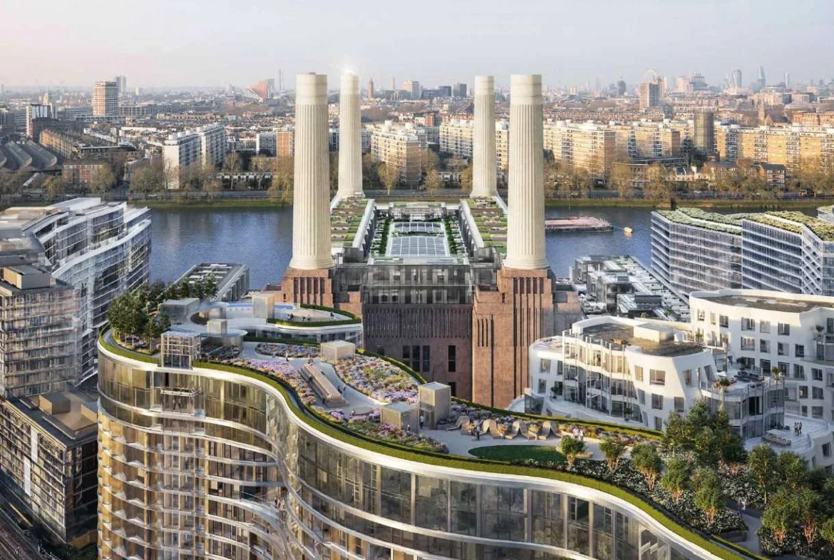 Battersea Power Station Circus Road West Sw11 Aerial Cgi Thames Waterfront Four Chimneys London Development
