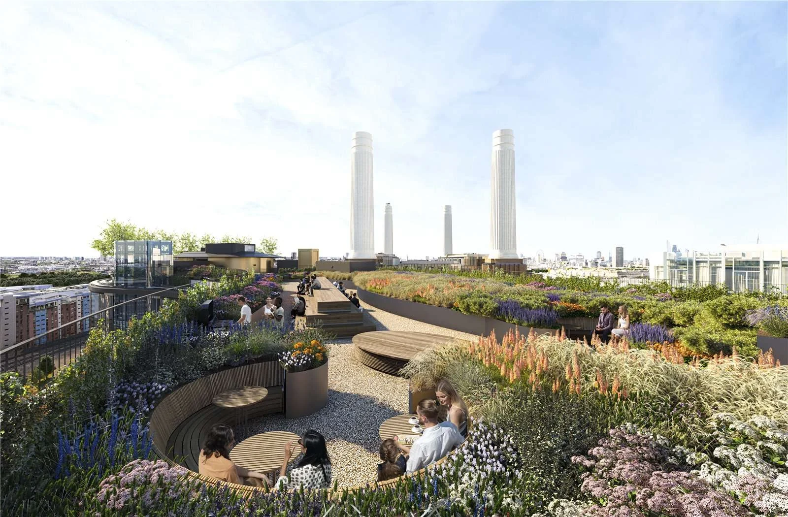 Battersea Power Station Circus Road West Sw11 Award Winning Roof Gardens Wildflower Chimneys London
