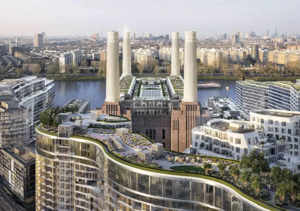 Boiler House Battersea Power Station Sw8 5bn London Private Garden Patio Chimney View