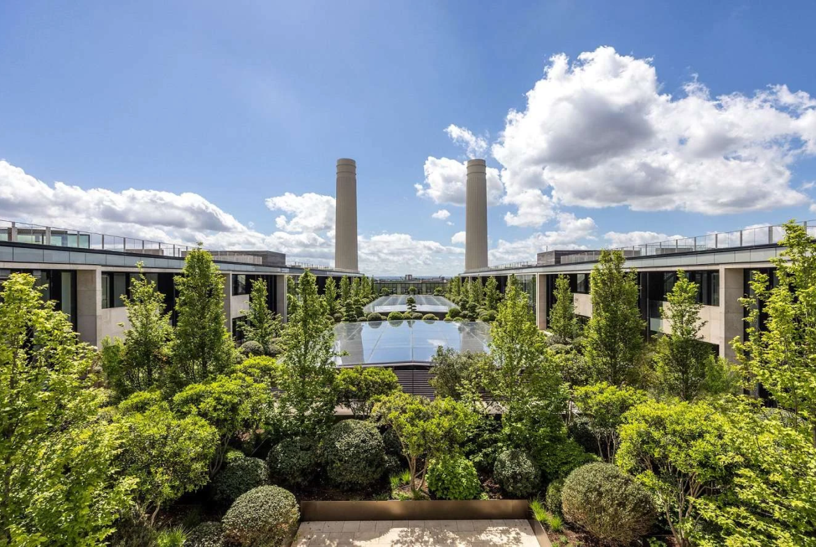 Boiler House Battersea Power Station Sw8 5bn London Sky Villa Kitchen Marble Island Pink Velvet Bar Stools