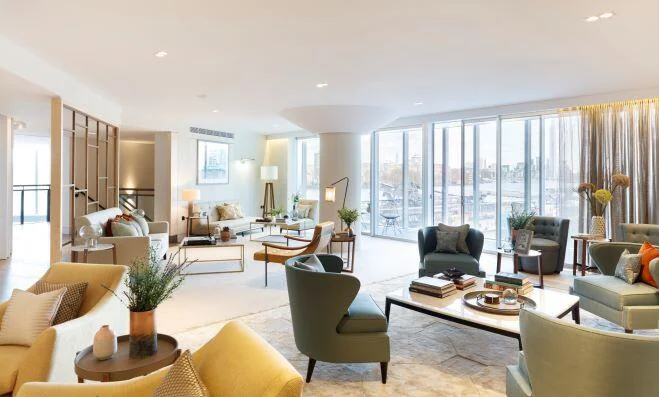 Circus West Village Battersea Power Station Sw11 London Residents Lounge Panoramic Floor To Ceiling Windows Thames River V...