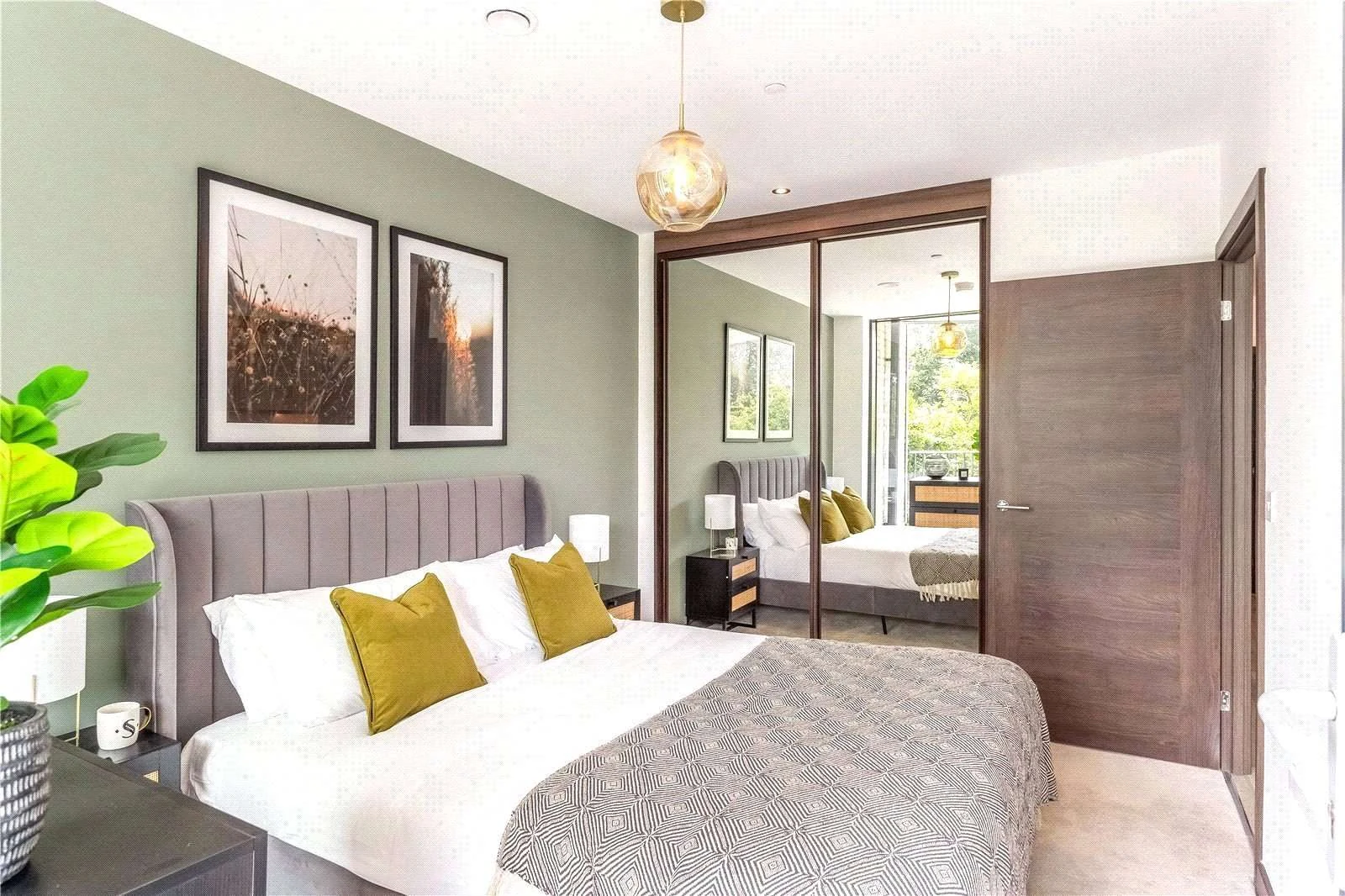 Dylon Riverside Samuel Apartments Se26 London Master Bedroom Mirrored Wardrobes En Suite Sage Green Walls