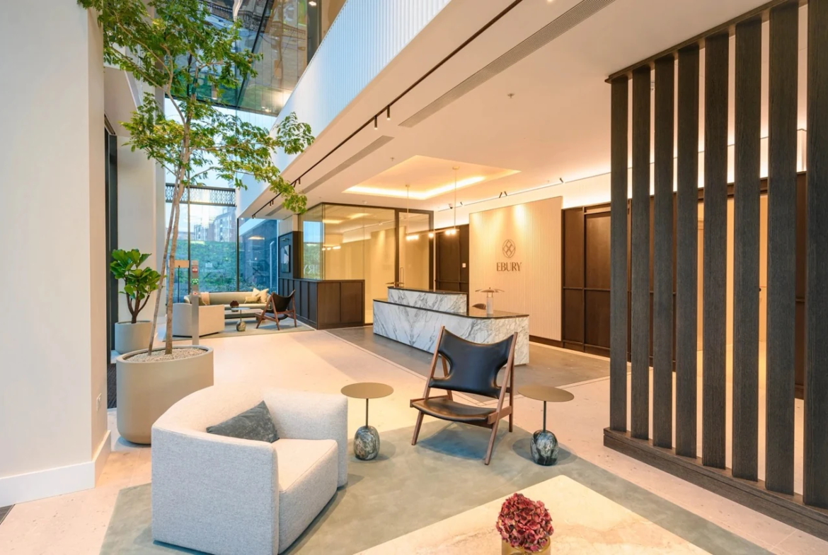 Ebury Sw1 Sw1w Westminster London 3 Bedroom Apartment Grand Lobby Atrium Marble Reception Indoor Trees