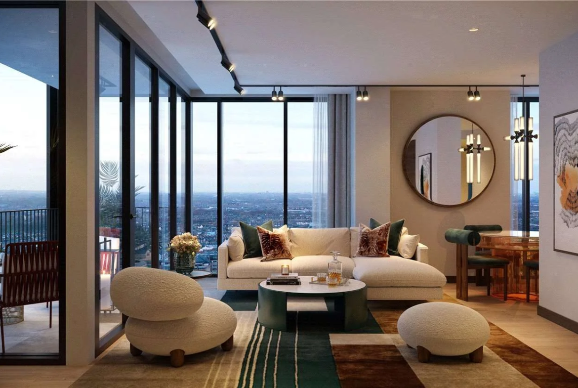 Hilight 100 York Road Battersea London Sw11 21st Floor Evening Living Room City Skyline Balcony Views