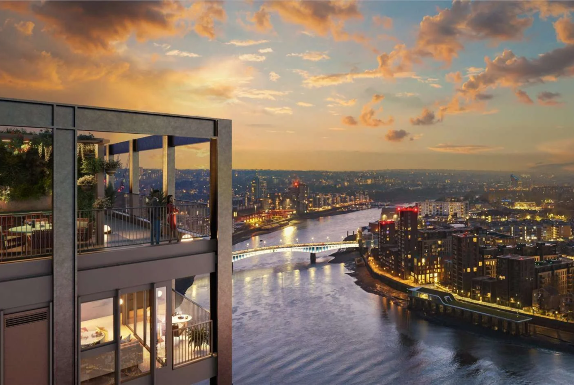 Hilight 100 York Road Battersea London Sw11 Balcony Views Thames River Wandsworth Bridge Dusk
