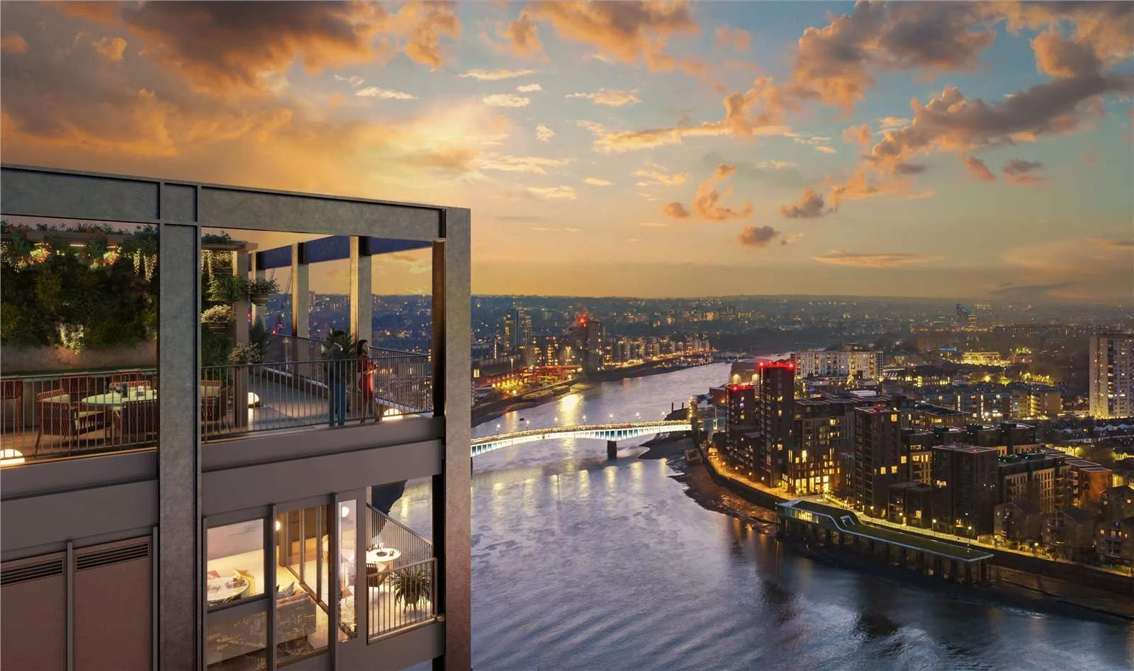 Hilight 100 York Road Battersea London Sw11 Balcony Views Thames River Wandsworth Bridge Dusk