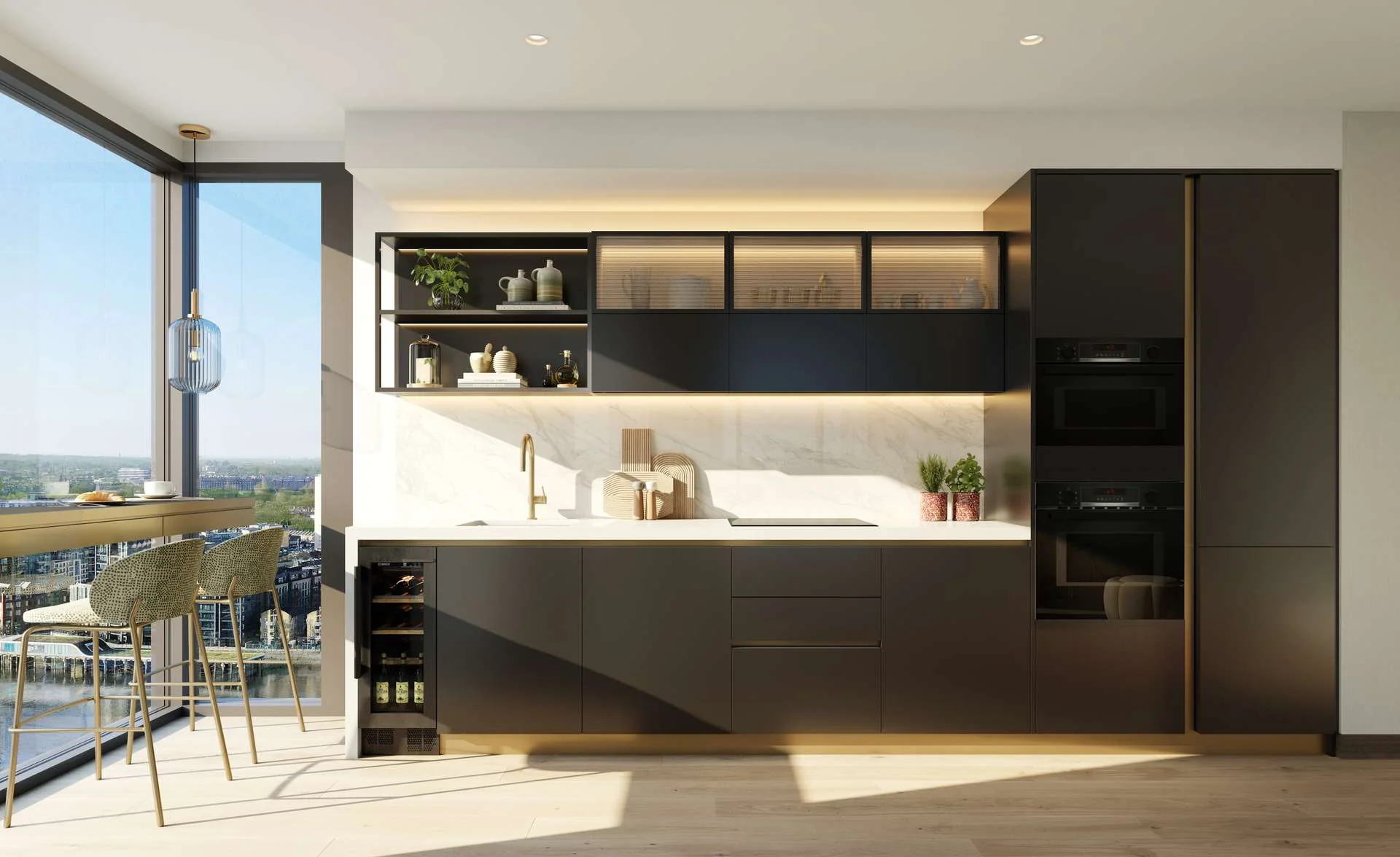 Hilight 100 York Road Battersea London Sw11 Luxury Kitchen Integrated Appliances Wine Cooler City Views