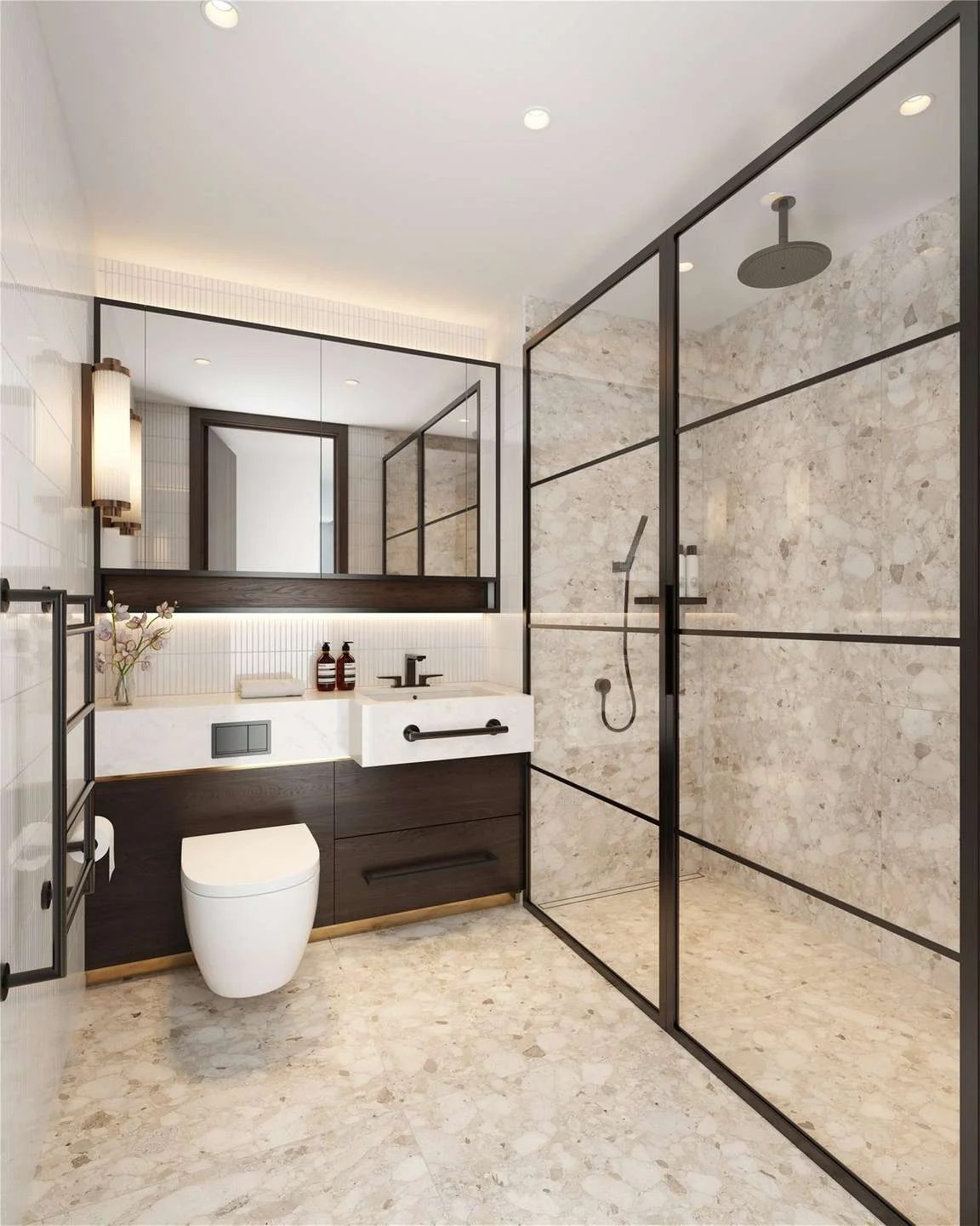 Hilight 100 York Road Battersea London Sw11 Second Bathroom Walk In Shower Terrazzo Matte Black