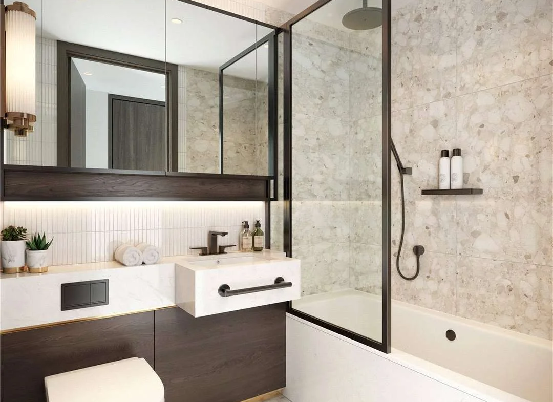 Hilight 100 York Road Battersea Sw11 London Bathroom Terrazzo Tile Bath Shower Matte Black Fittings Cgi