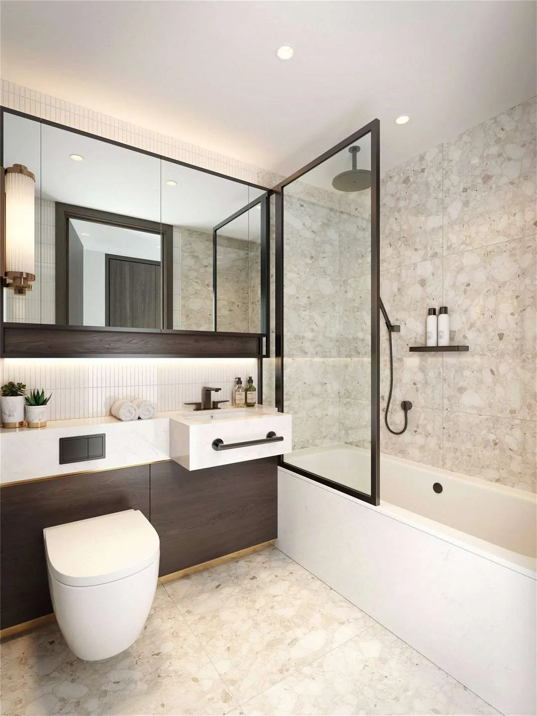 Hilight 100 York Road Battersea Sw11 London Bathroom Terrazzo Tile Bath Shower Matte Black Fittings Cgi