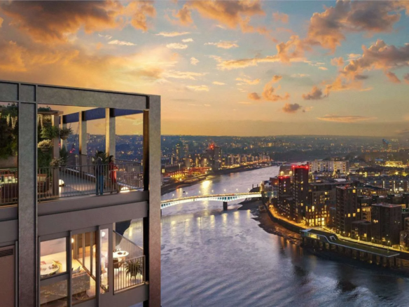 Hilight 100 York Road Battersea Sw11 London Upper Floor Balcony Thames River Battersea Night Skyline Cgi