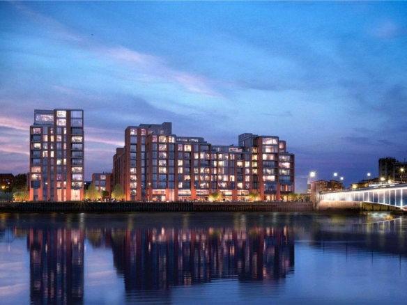 Hurlingham Waterfront 362 Wandsworth Bridge Road Sw6 London Exterior Thames Riverside Dusk Cgi 2bed