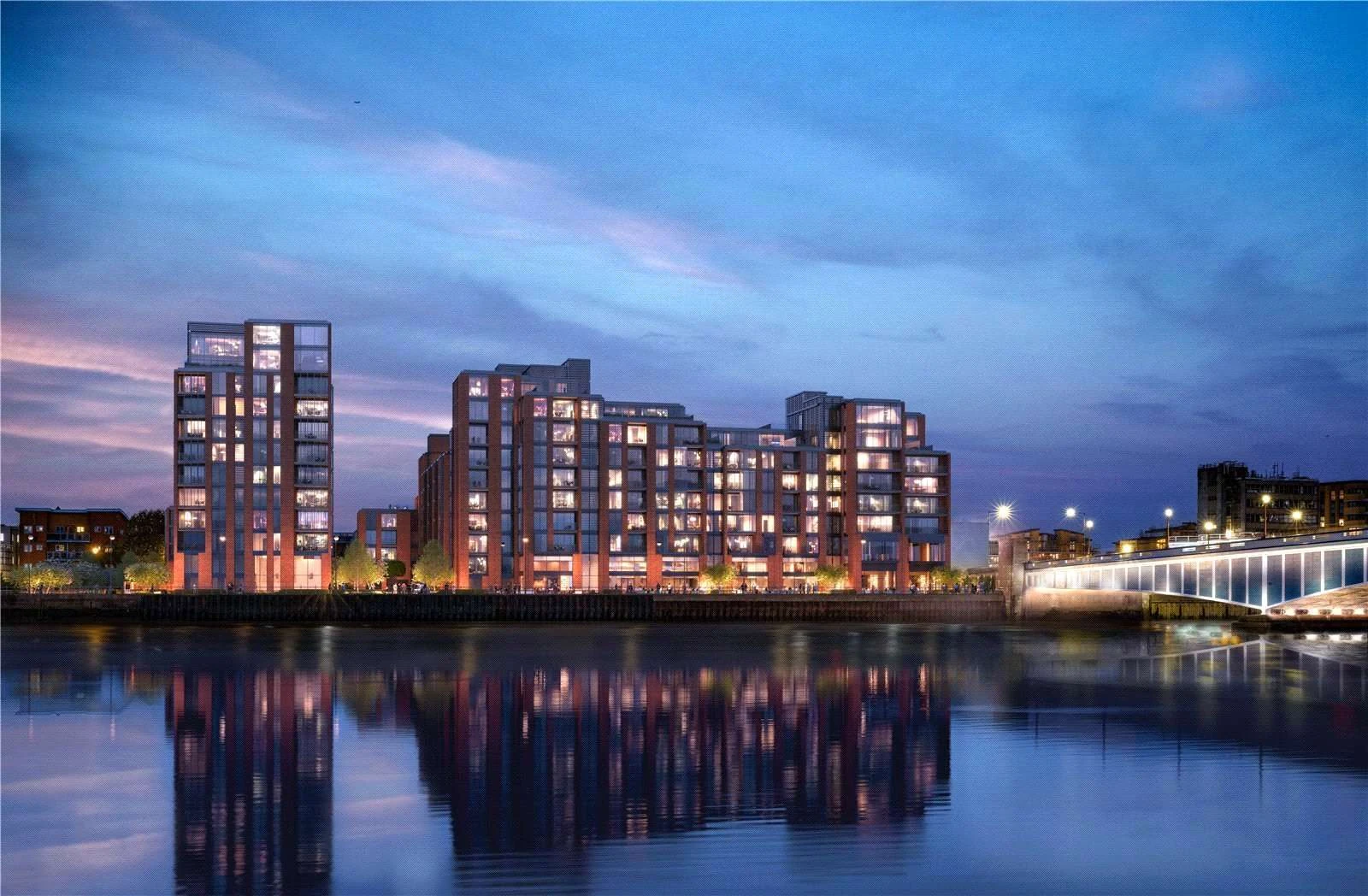 Hurlingham Waterfront 362 Wandsworth Bridge Road Sw6 London Exterior Thames Riverside Evening Cgi