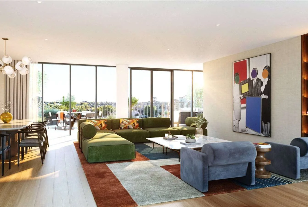 Hurlingham Waterfront Sw6 2tz London Living Room Thames Panoramic View Balcony Cgi