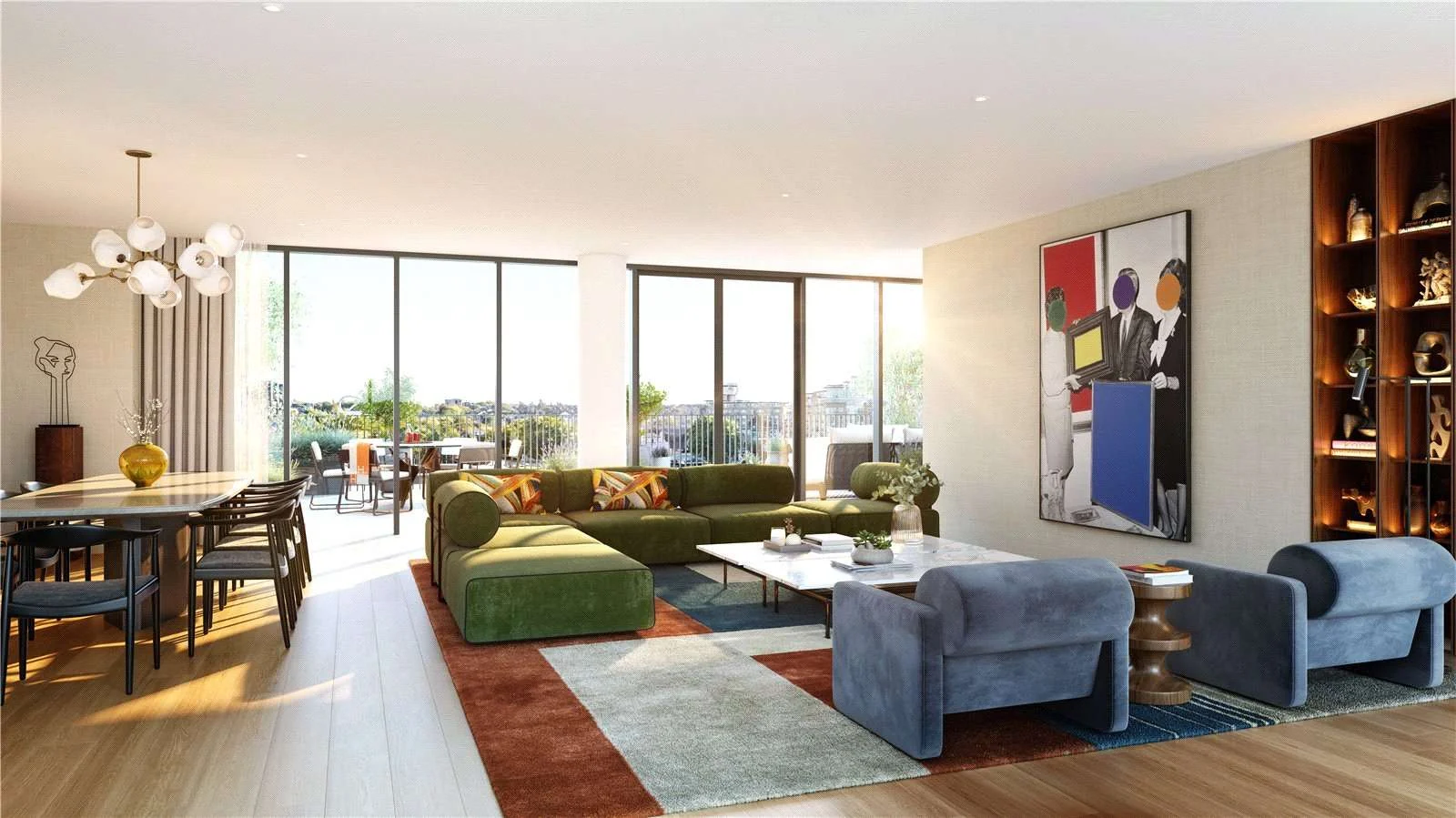 Hurlingham Waterfront Sw6 2tz London Living Room Thames Panoramic View Balcony Cgi