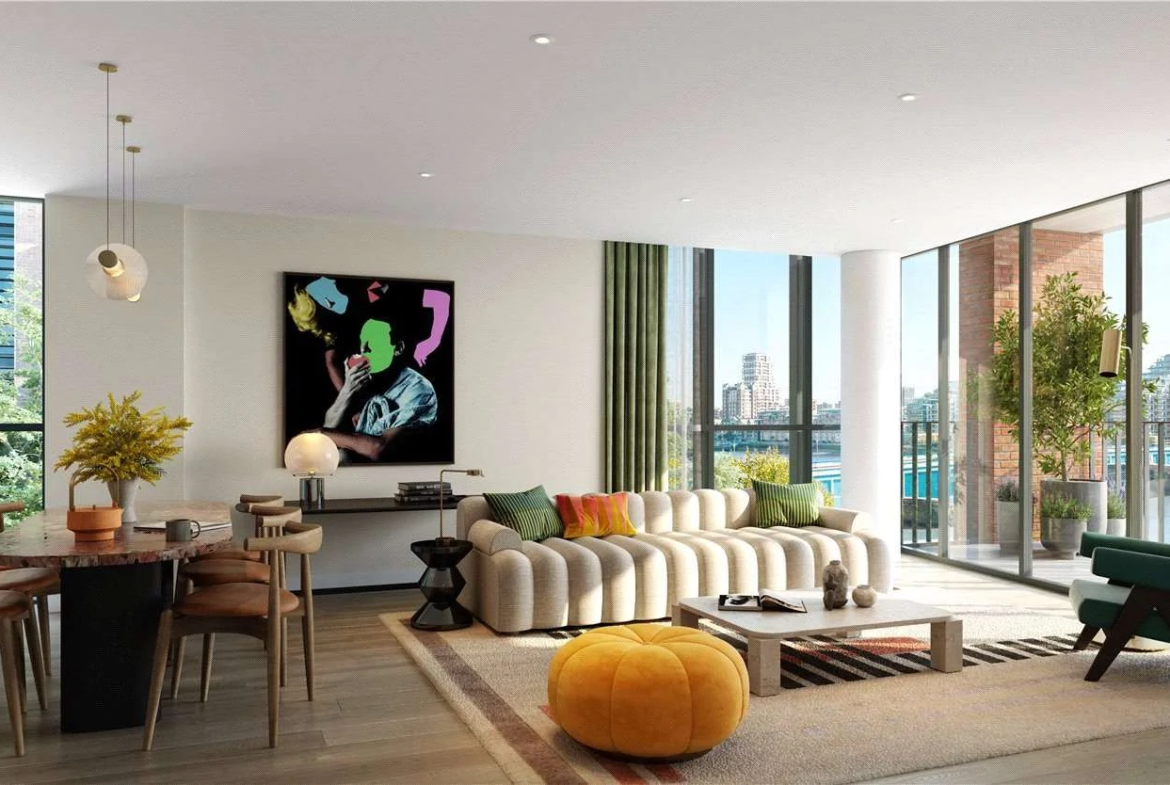 Hurlingham Waterfront Sw6 2tz London Open Plan Living Dining Room River View Cgi