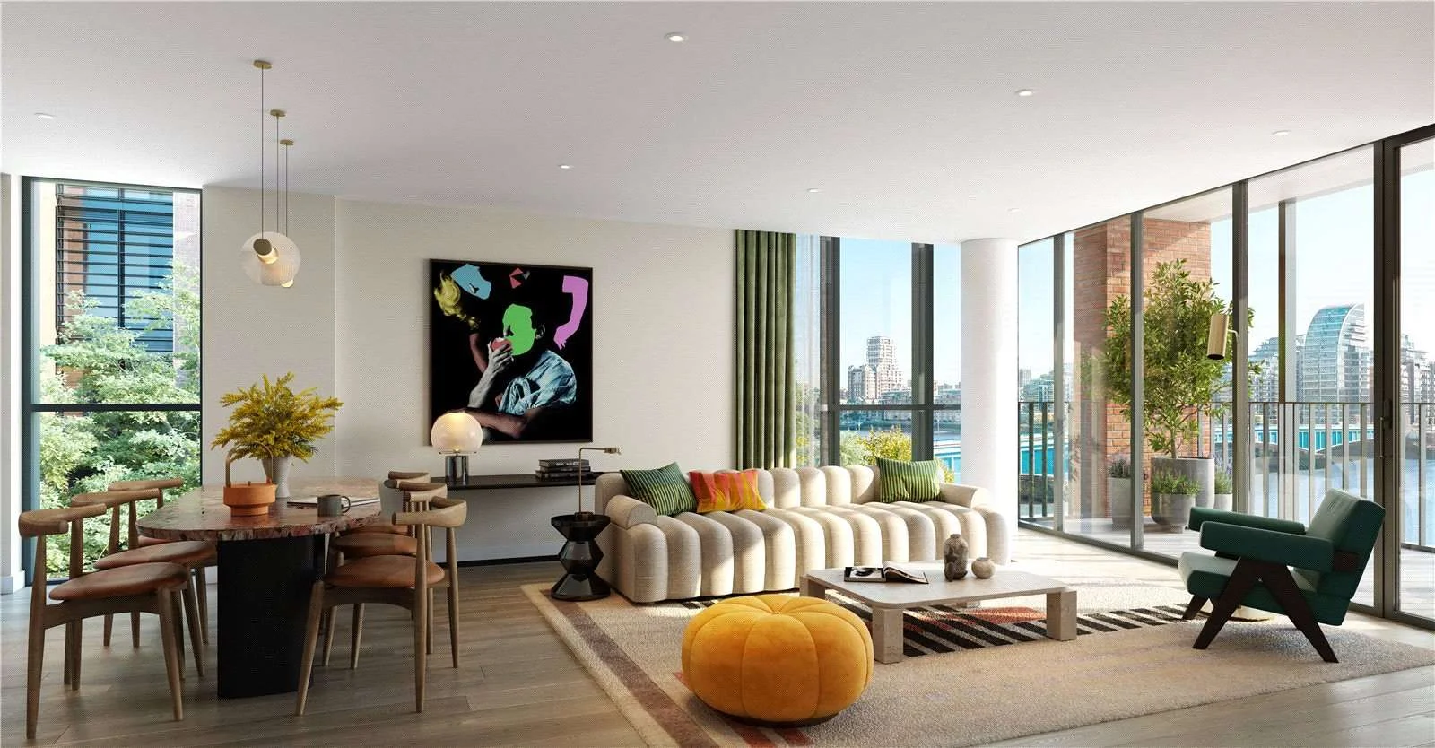 Hurlingham Waterfront Sw6 2tz London Open Plan Living Dining Room River View Cgi