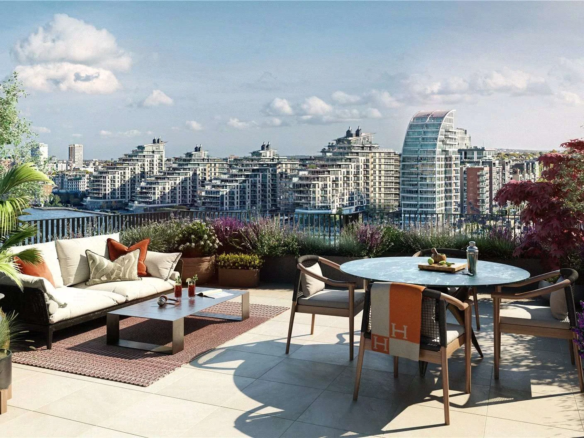 Hurlingham Waterfront Sw6 2tz London Penthouse Rooftop Terrace Hot Tub Thames Sunset View Cgi
