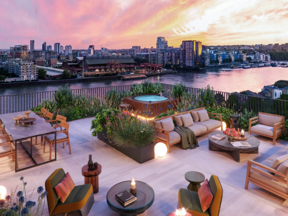 Hurlingham Waterfront Sw6 London Luxury Kitchen Marble Island Balcony Cgi