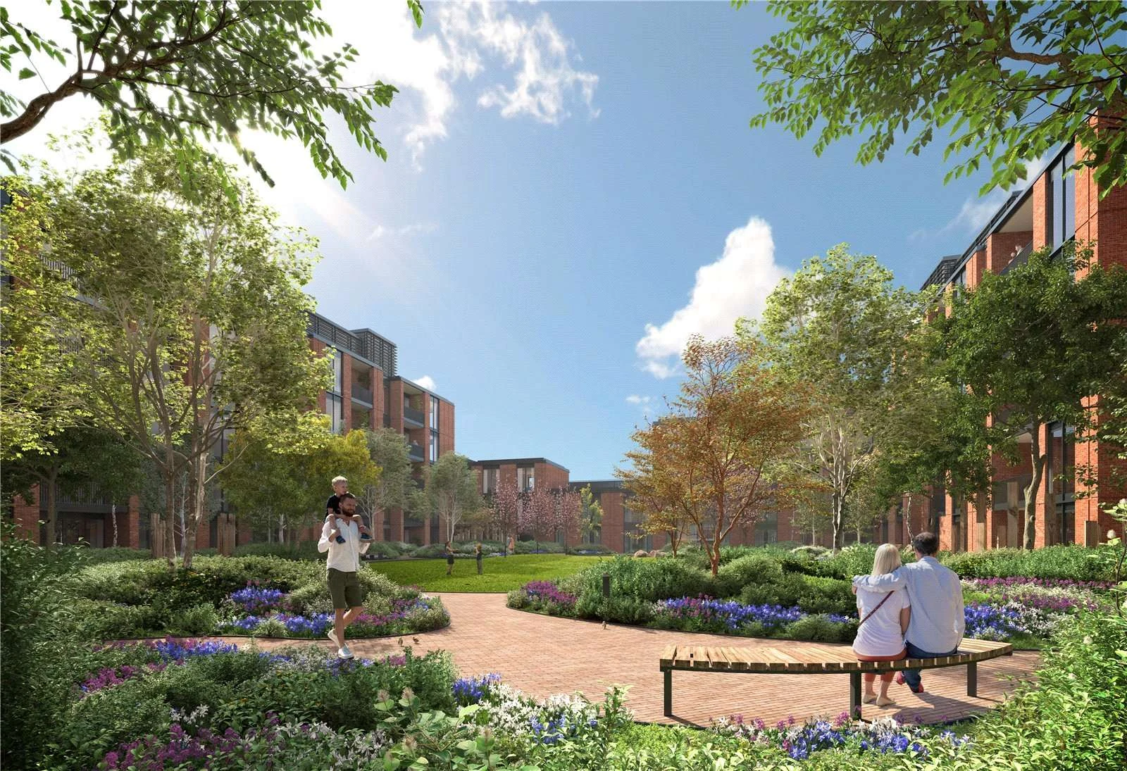 Hurlingham Waterfront Sw6 London Private Podium Garden Residents Landscaped Courtyard Family Cgi
