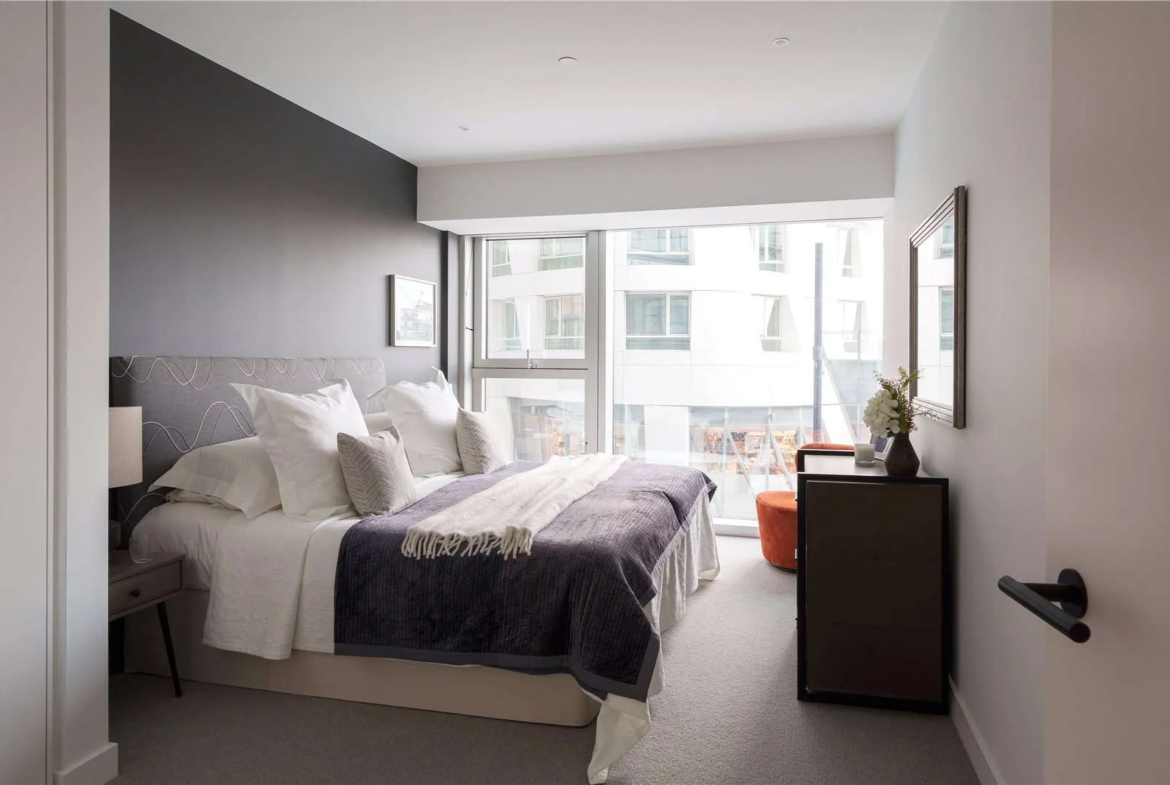 Koa Electric Boulevard Battersea Sw11 2bed Apartment Master Bedroom Grey Wall Window London