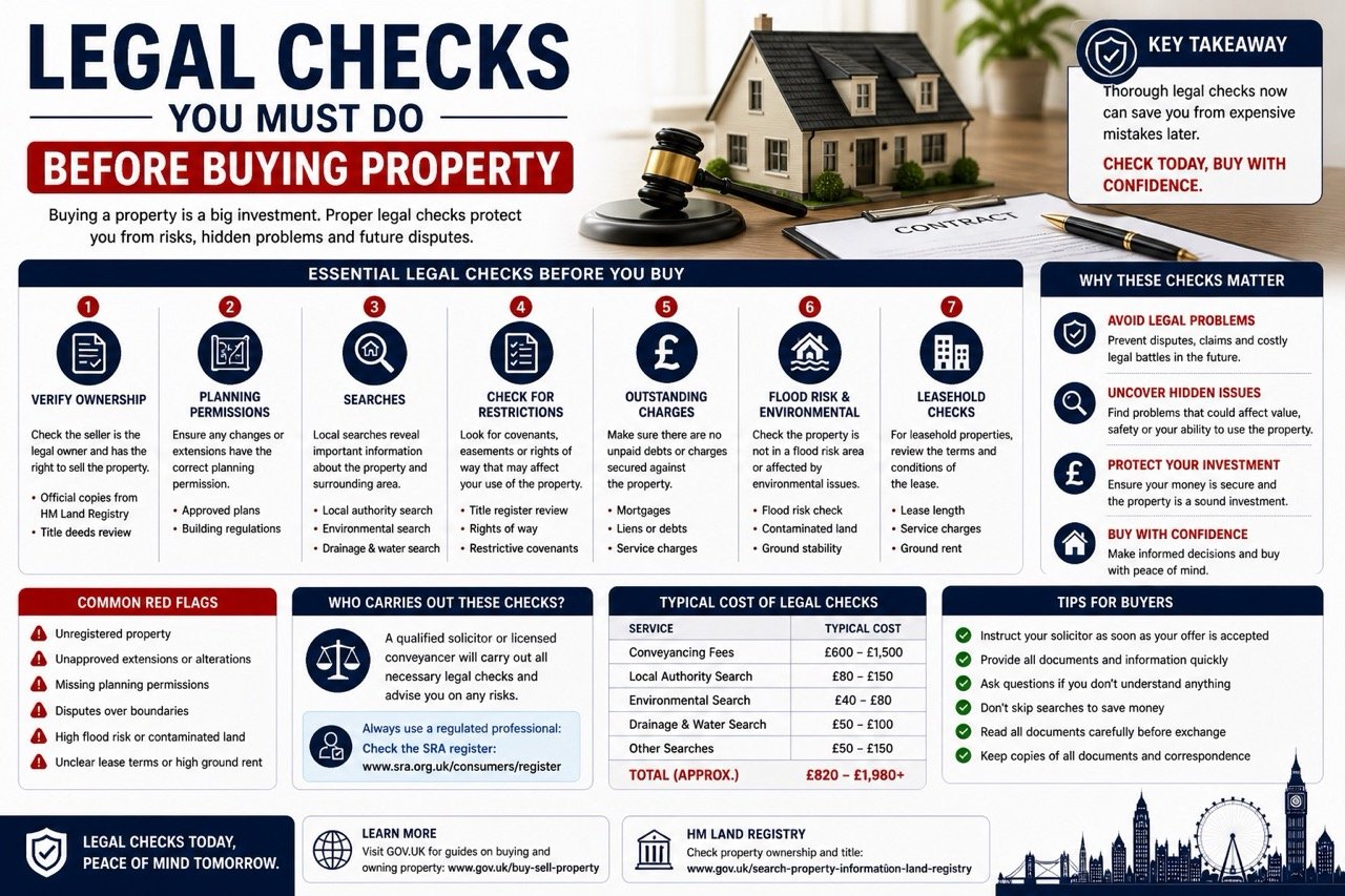 Legal checks you must do before buying property in the UK including ownership verification planning permissions and property searches