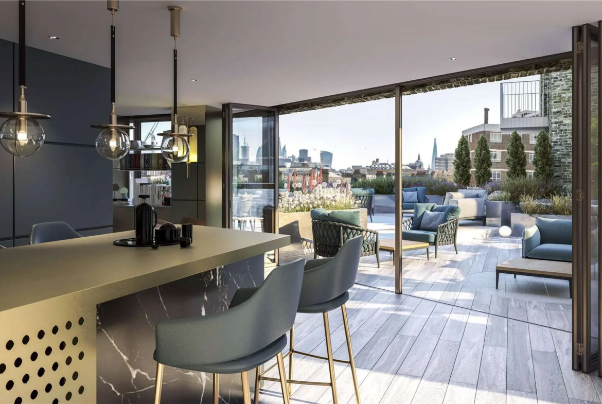 London Postmark Mount Pleasant Wc1x Kitchen Dining Terrace City View