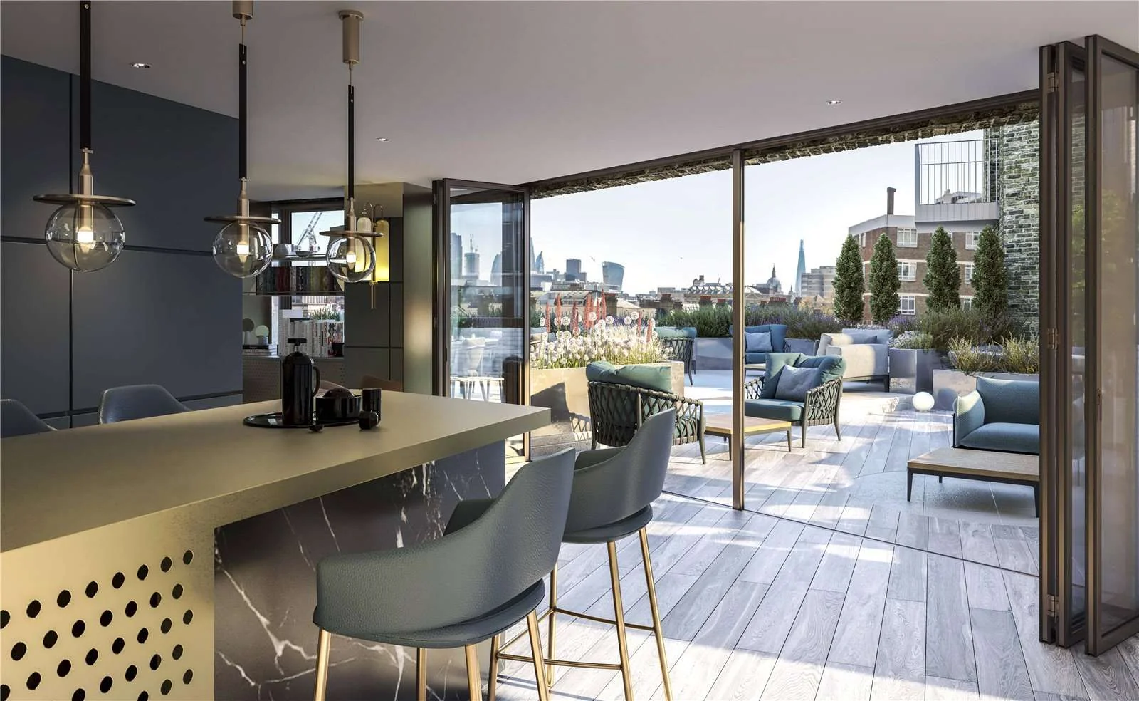 London Postmark Mount Pleasant Wc1x Kitchen Dining Terrace City View