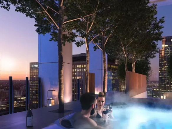 London South Quay Plaza Rooftop Hot Tub Sunset Canary Wharf E14